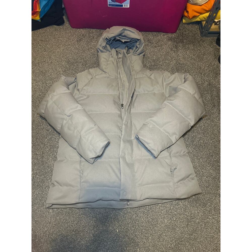 Lululemon Wunder Puff Down Jacket Men's  M gray Full Zip Hooded 600 Snap Tech